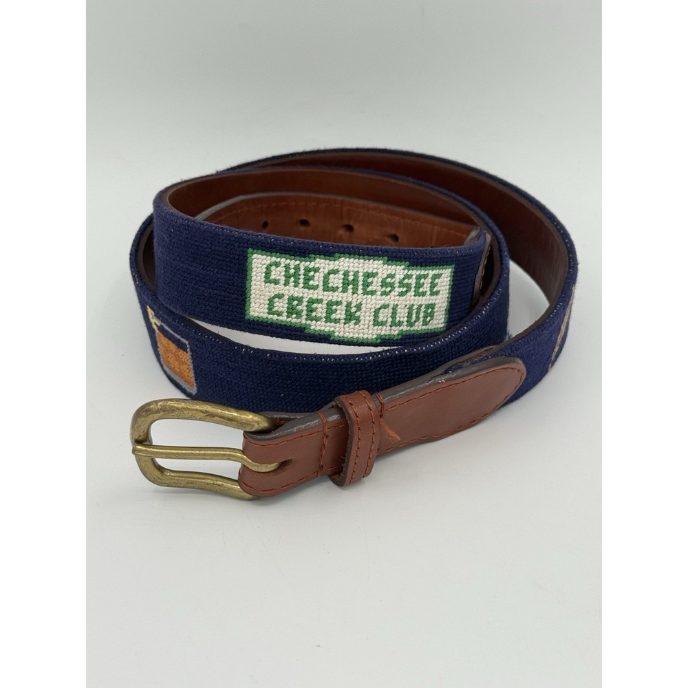 Smathers & Branson Chechessee Creek Club Needlepoint Belt Golf Mens Size 40 Blue